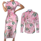 Australia Galah Aboriginal Couples Matching Short Sleeve Bodycon Dress and Long Sleeve Button Shirt Breast Cancer Awareness - Aussie Hoodie