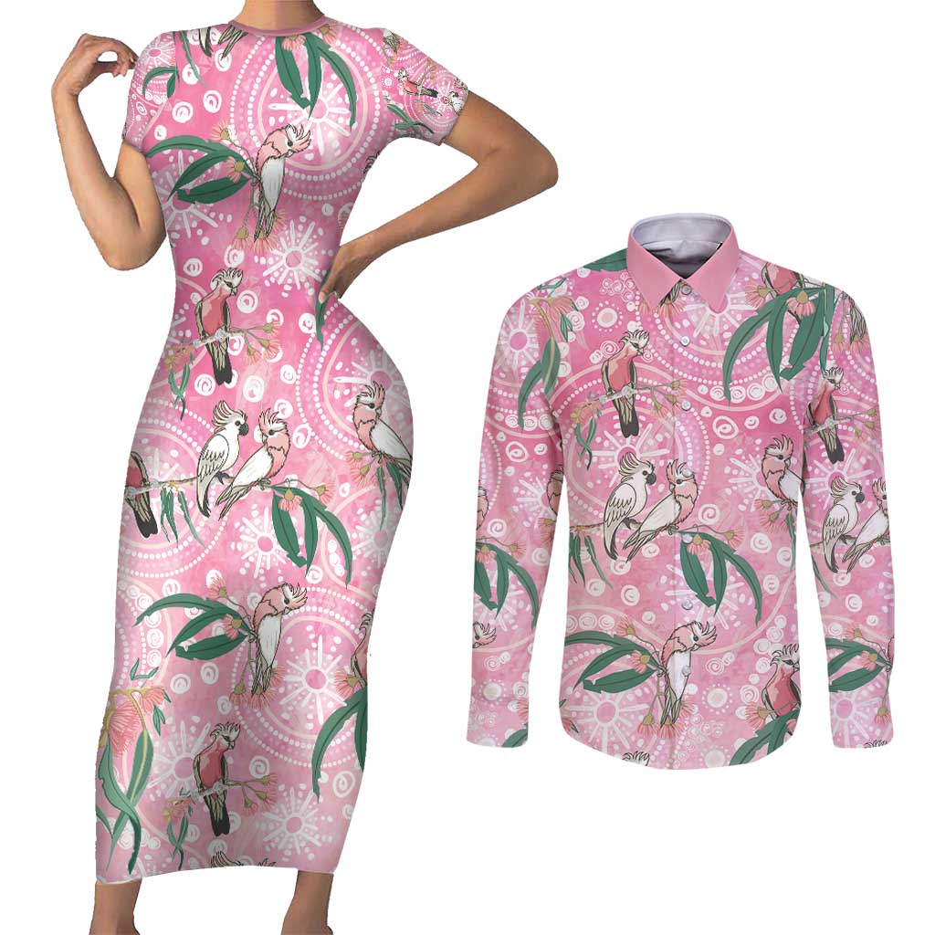 Australia Galah Aboriginal Couples Matching Short Sleeve Bodycon Dress and Long Sleeve Button Shirt Breast Cancer Awareness - Aussie Hoodie