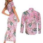 Australia Galah Aboriginal Couples Matching Short Sleeve Bodycon Dress and Long Sleeve Button Shirt Breast Cancer Awareness - Aussie Hoodie
