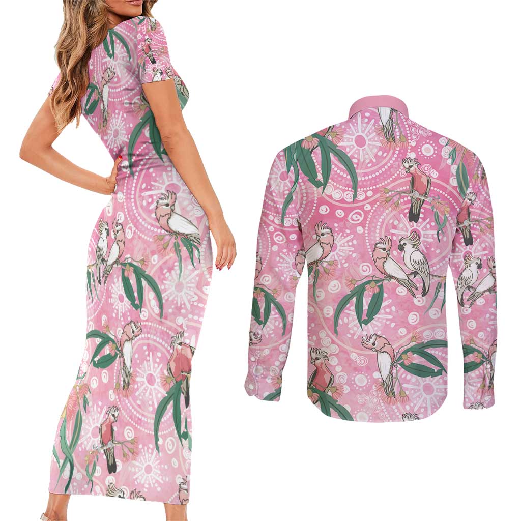 Australia Galah Aboriginal Couples Matching Short Sleeve Bodycon Dress and Long Sleeve Button Shirt Breast Cancer Awareness - Aussie Hoodie