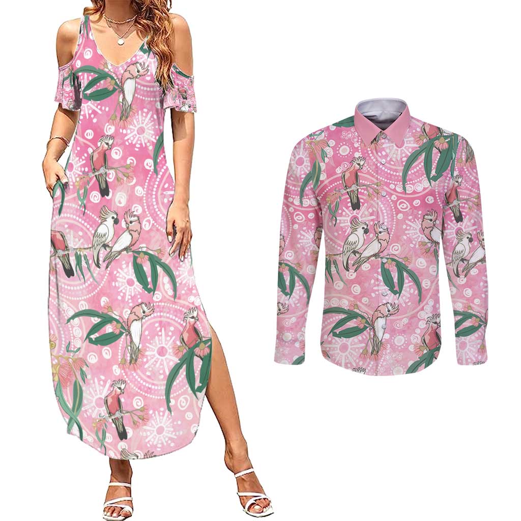 Australia Galah Aboriginal Couples Matching Summer Maxi Dress and Long Sleeve Button Shirt Breast Cancer Awareness - Aussie Hoodie