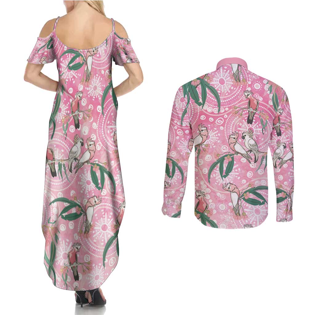 Australia Galah Aboriginal Couples Matching Summer Maxi Dress and Long Sleeve Button Shirt Breast Cancer Awareness - Aussie Hoodie