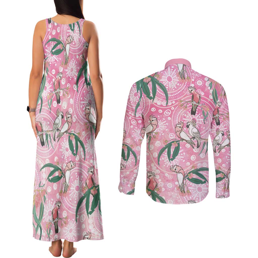 Australia Galah Aboriginal Couples Matching Tank Maxi Dress and Long Sleeve Button Shirt Breast Cancer Awareness - Aussie Hoodie