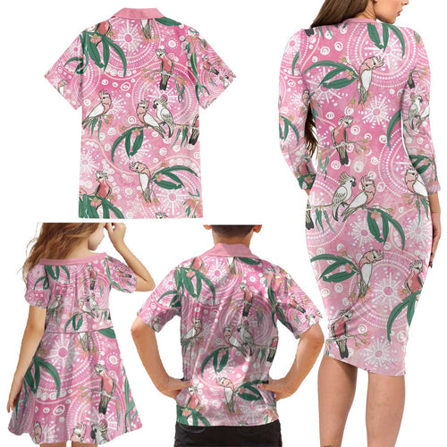 Australia Galah Aboriginal Family Matching Long Sleeve Bodycon Dress and Hawaiian Shirt Breast Cancer Awareness - Aussie Hoodie