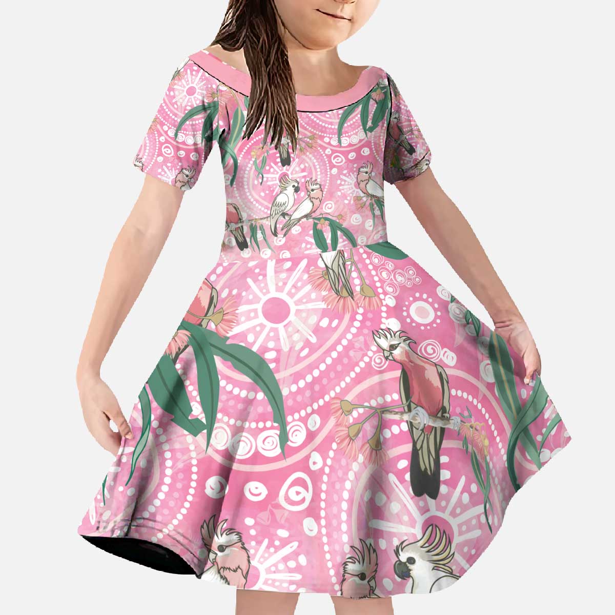 Australia Galah Aboriginal Family Matching Off The Shoulder Long Sleeve Dress and Hawaiian Shirt Breast Cancer Awareness - Aussie Hoodie