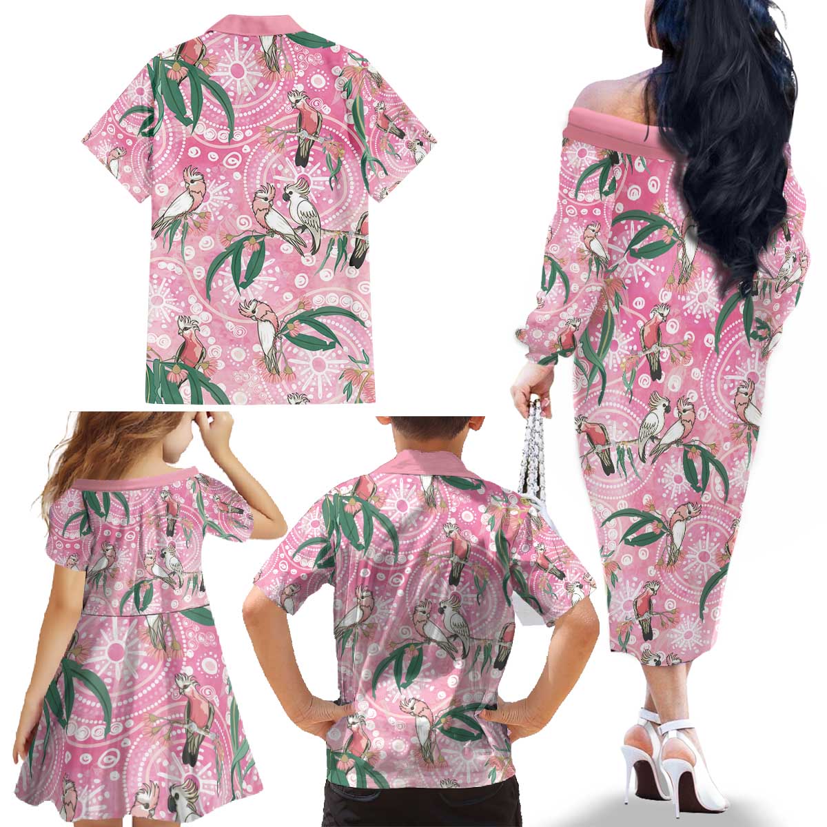 Australia Galah Aboriginal Family Matching Off The Shoulder Long Sleeve Dress and Hawaiian Shirt Breast Cancer Awareness - Aussie Hoodie