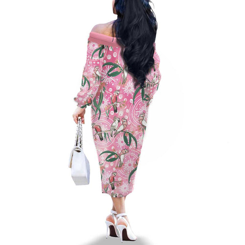 Australia Galah Aboriginal Family Matching Off The Shoulder Long Sleeve Dress and Hawaiian Shirt Breast Cancer Awareness - Aussie Hoodie