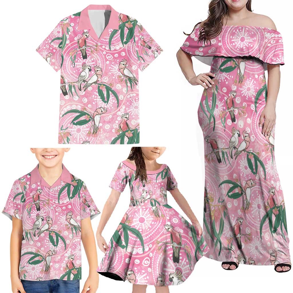 Australia Galah Aboriginal Family Matching Off Shoulder Maxi Dress and Hawaiian Shirt Breast Cancer Awareness - Aussie Hoodie