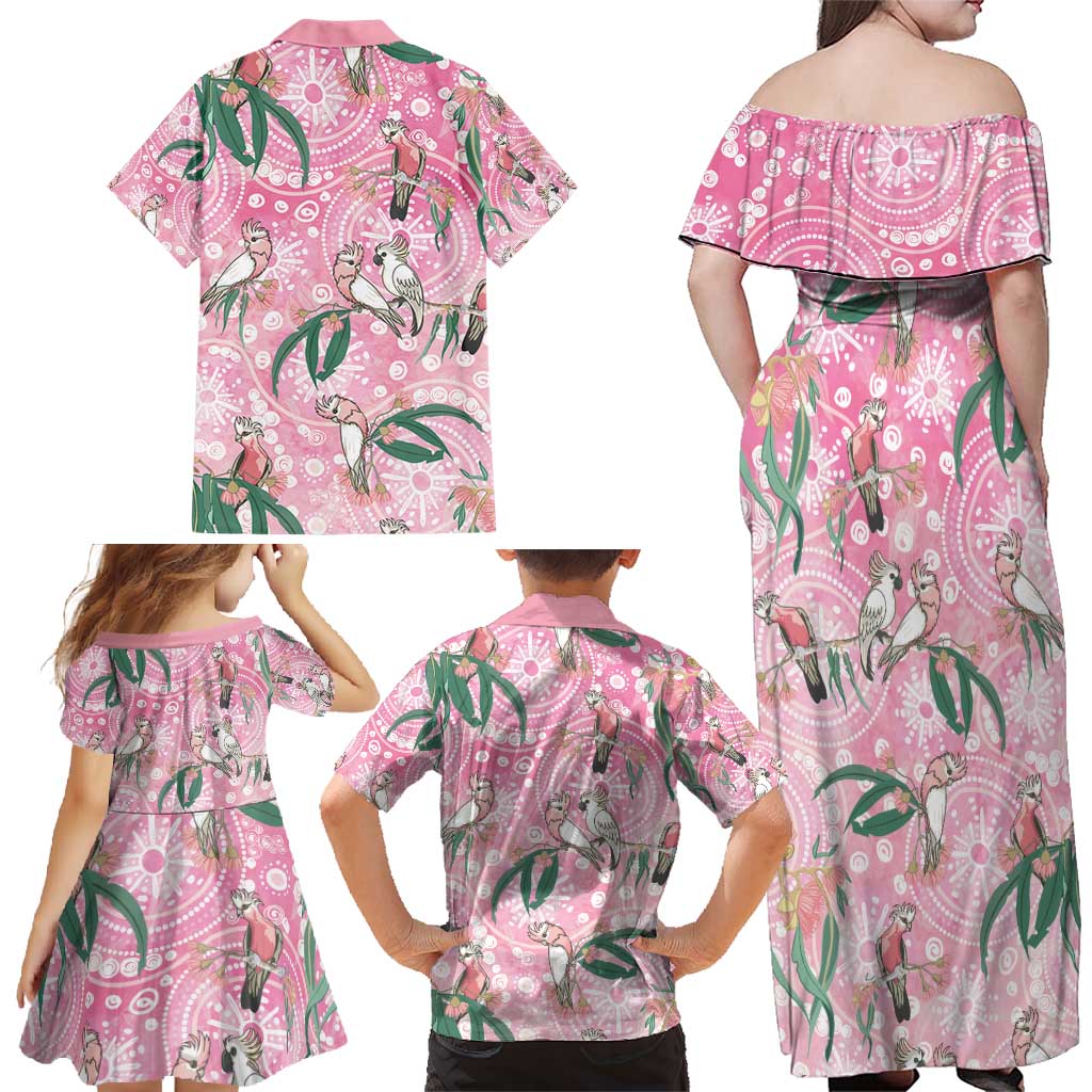 Australia Galah Aboriginal Family Matching Off Shoulder Maxi Dress and Hawaiian Shirt Breast Cancer Awareness - Aussie Hoodie