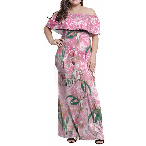 Australia Galah Aboriginal Family Matching Off Shoulder Maxi Dress and Hawaiian Shirt Breast Cancer Awareness - Aussie Hoodie