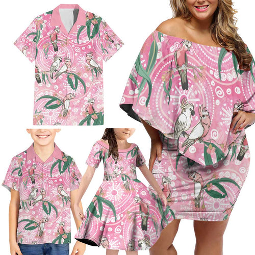 Australia Galah Aboriginal Family Matching Off Shoulder Short Dress and Hawaiian Shirt Breast Cancer Awareness - Aussie Hoodie