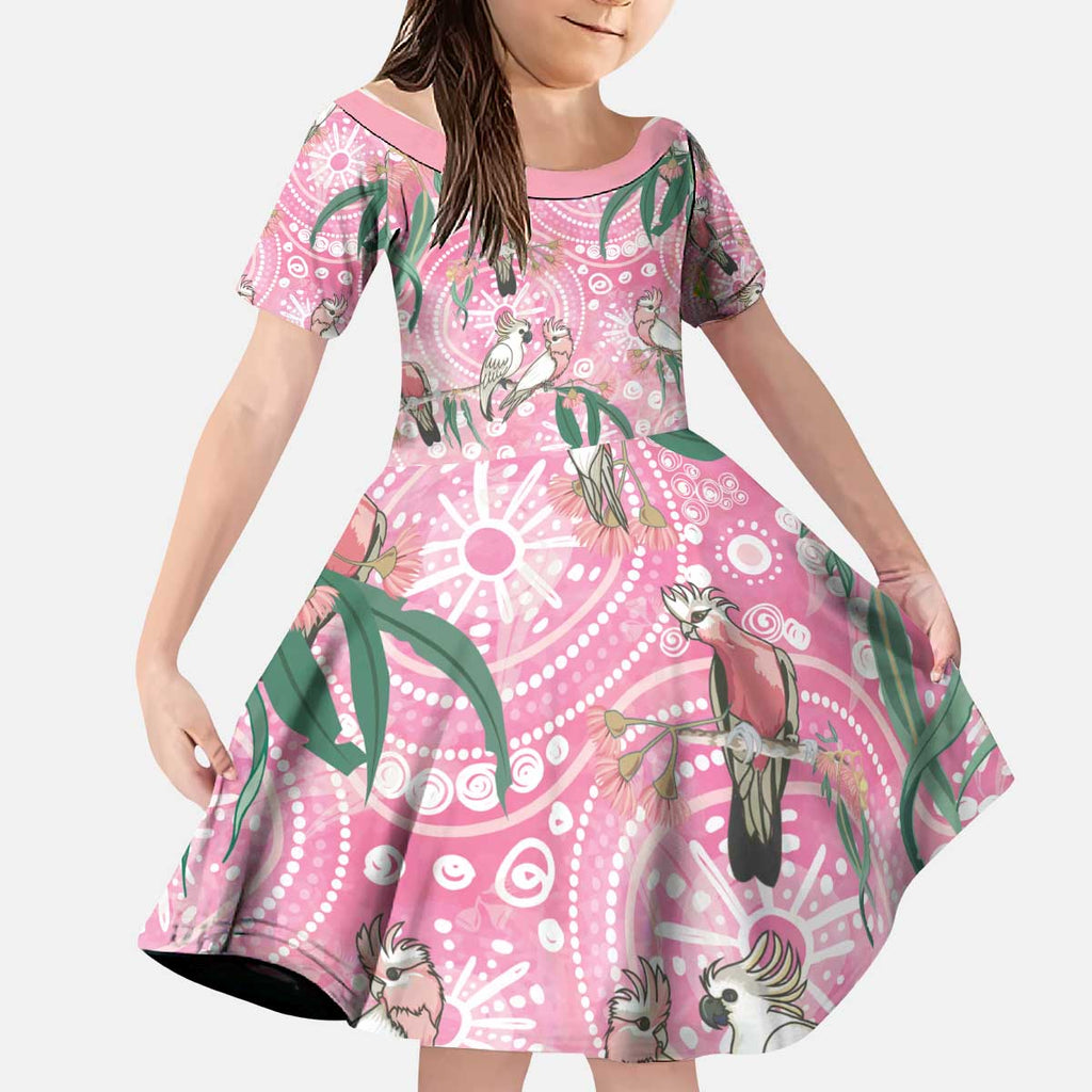 Australia Galah Aboriginal Kid Short Sleeve Dress Breast Cancer Awareness - Aussie Hoodie