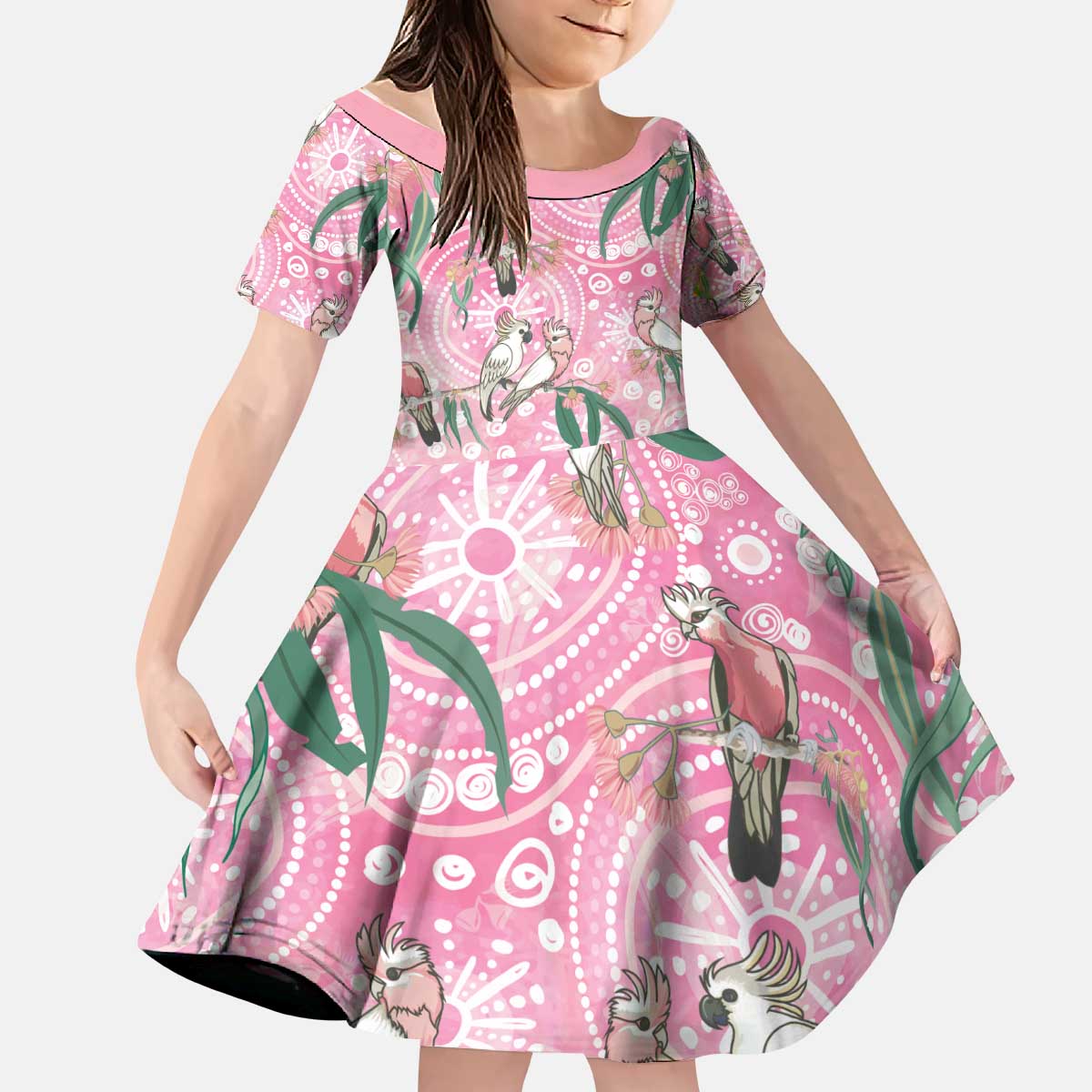 Australia Galah Aboriginal Kid Short Sleeve Dress Breast Cancer Awareness - Aussie Hoodie