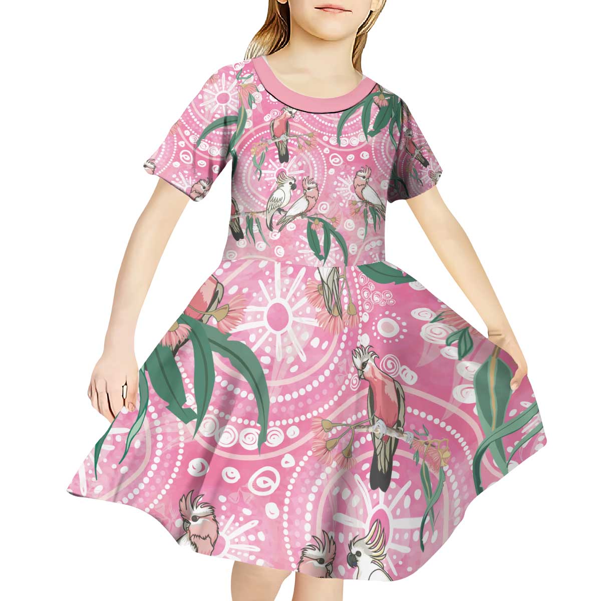 Australia Galah Aboriginal Kid Short Sleeve Dress Breast Cancer Awareness - Aussie Hoodie