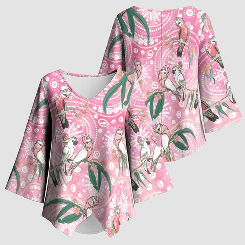Australia Galah Aboriginal Kimono Sleeve Blouse Breast Cancer Awareness - Aussie Hoodie