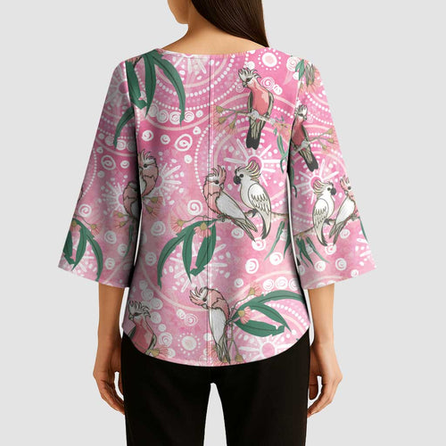 Australia Galah Aboriginal Kimono Sleeve Blouse Breast Cancer Awareness - Aussie Hoodie