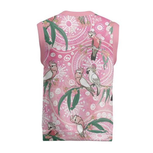 Australia Galah Aboriginal Christmas Knitted V-Neck Vest Breast Cancer Awareness - Aussie Hoodie