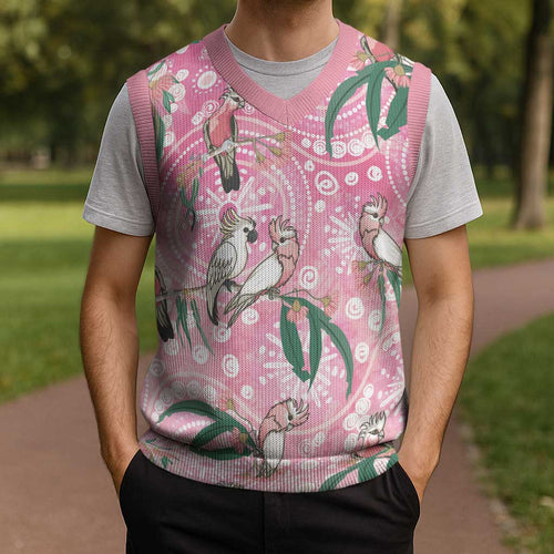 Australia Galah Aboriginal Christmas Knitted V-Neck Vest Breast Cancer Awareness - Aussie Hoodie