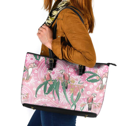 Australia Galah Aboriginal Leather Tote Bag Breast Cancer Awareness - Aussie Hoodie