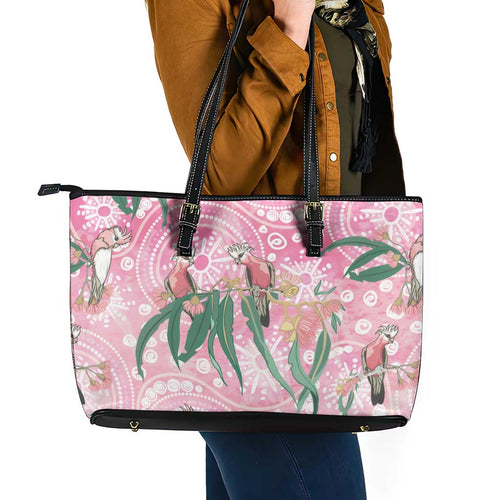 Australia Galah Aboriginal Leather Tote Bag Breast Cancer Awareness - Aussie Hoodie