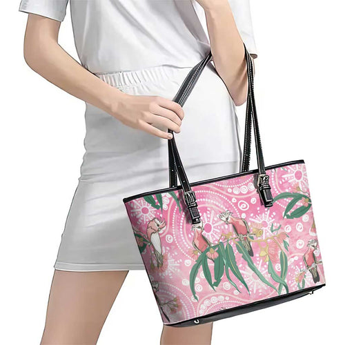 Australia Galah Aboriginal Leather Tote Bag Breast Cancer Awareness - Aussie Hoodie
