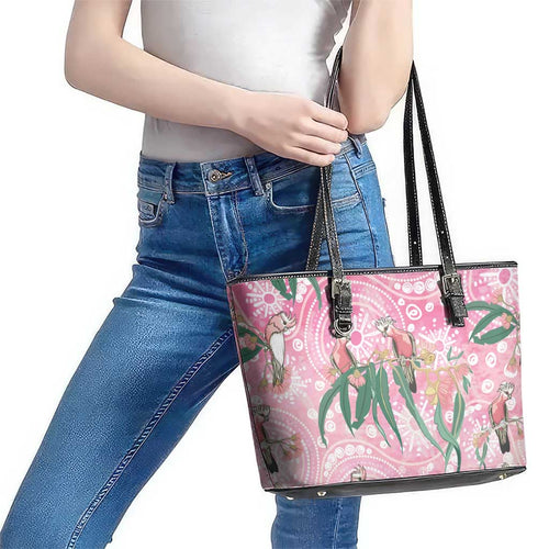 Australia Galah Aboriginal Leather Tote Bag Breast Cancer Awareness - Aussie Hoodie