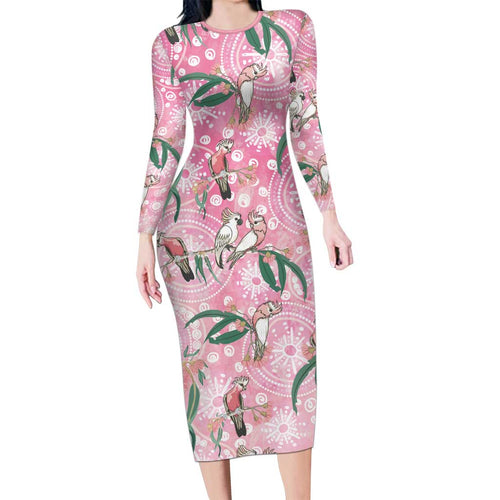 Australia Galah Aboriginal Long Sleeve Bodycon Dress Breast Cancer Awareness - Aussie Hoodie