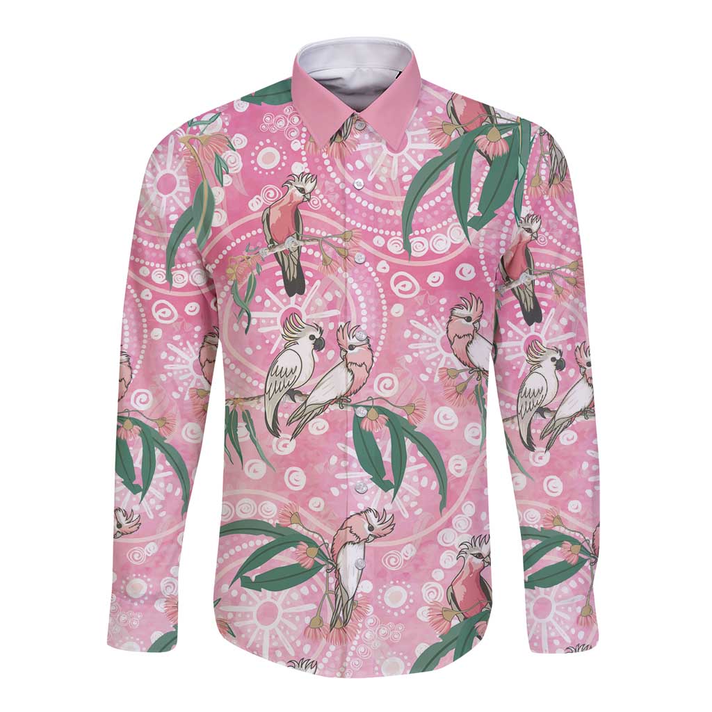 Australia Galah Aboriginal Long Sleeve Button Shirt Breast Cancer Awareness - Aussie Hoodie
