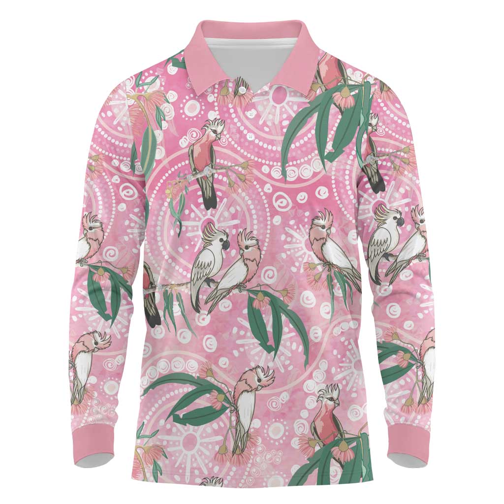 Australia Galah Aboriginal Long Sleeve Polo Shirt Breast Cancer Awareness - Aussie Hoodie
