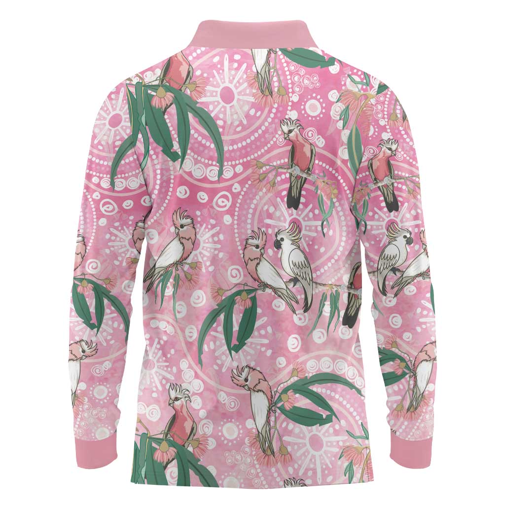 Australia Galah Aboriginal Long Sleeve Polo Shirt Breast Cancer Awareness - Aussie Hoodie