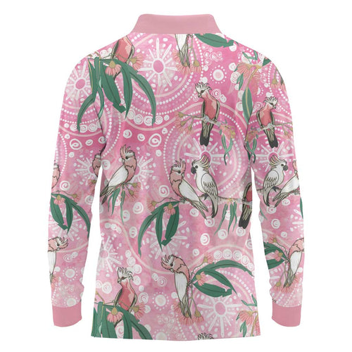 Australia Galah Aboriginal Long Sleeve Polo Shirt Breast Cancer Awareness - Aussie Hoodie