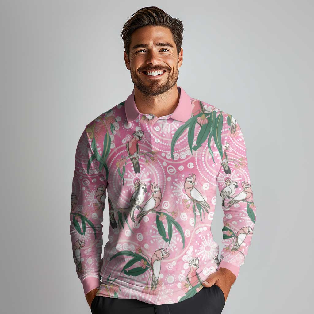 Australia Galah Aboriginal Long Sleeve Polo Shirt Breast Cancer Awareness - Aussie Hoodie