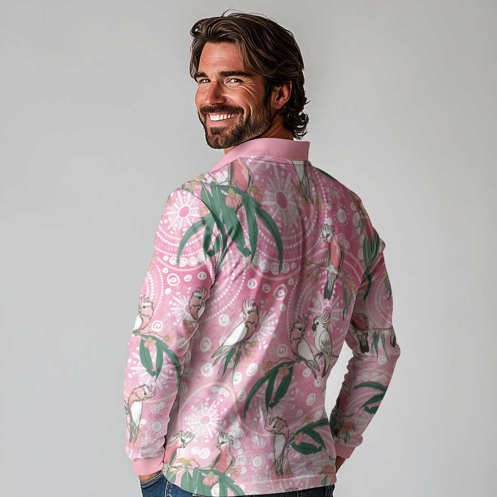 Australia Galah Aboriginal Long Sleeve Polo Shirt Breast Cancer Awareness - Aussie Hoodie