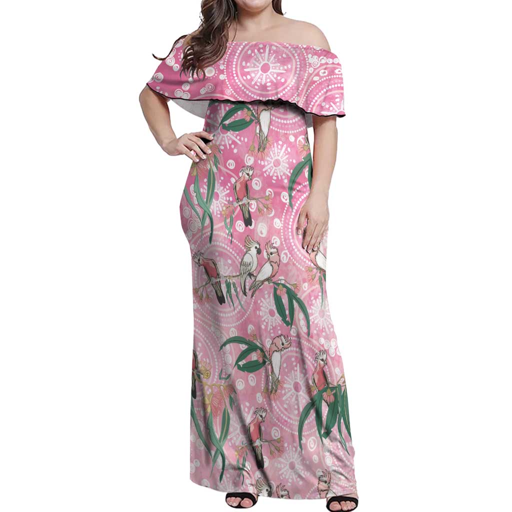 Australia Galah Aboriginal Off Shoulder Maxi Dress Breast Cancer Awareness - Aussie Hoodie