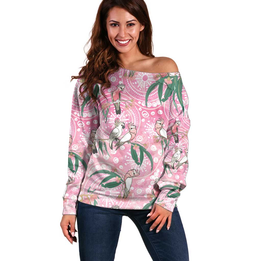Australia Galah Aboriginal Off Shoulder Sweater Breast Cancer Awareness - Aussie Hoodie