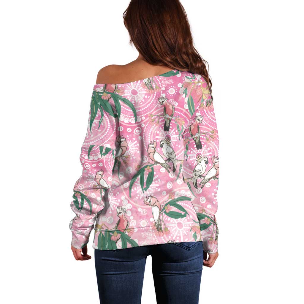 Australia Galah Aboriginal Off Shoulder Sweater Breast Cancer Awareness - Aussie Hoodie