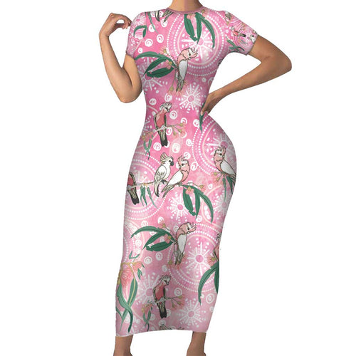 Australia Galah Aboriginal Short Sleeve Bodycon Dress Breast Cancer Awareness - Aussie Hoodie
