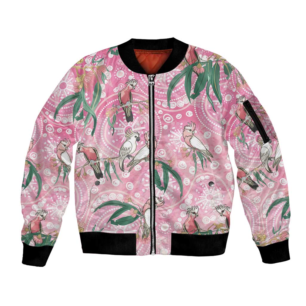 Australia Galah Aboriginal Sleeve Zip Bomber Jacket Breast Cancer Awareness - Aussie Hoodie