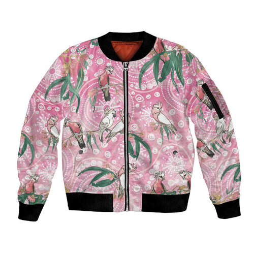 Australia Galah Aboriginal Sleeve Zip Bomber Jacket Breast Cancer Awareness - Aussie Hoodie