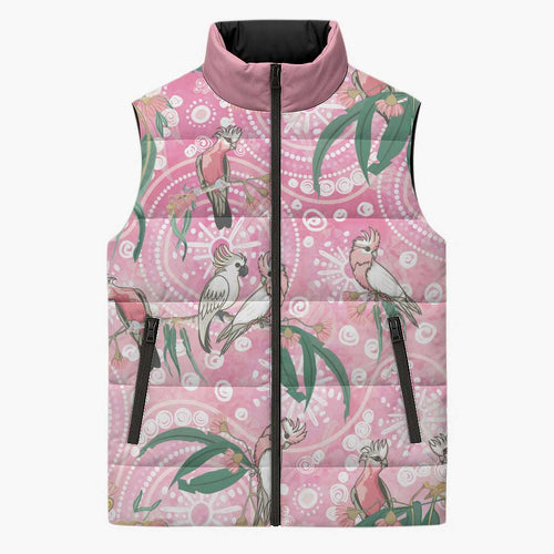 Australia Galah Aboriginal Sleeveless Puffer Jacket Breast Cancer Awareness - Aussie Hoodie