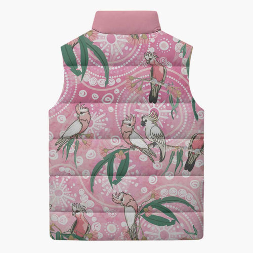 Australia Galah Aboriginal Sleeveless Puffer Jacket Breast Cancer Awareness - Aussie Hoodie