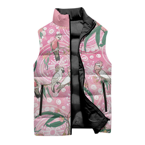 Australia Galah Aboriginal Sleeveless Puffer Jacket Breast Cancer Awareness - Aussie Hoodie