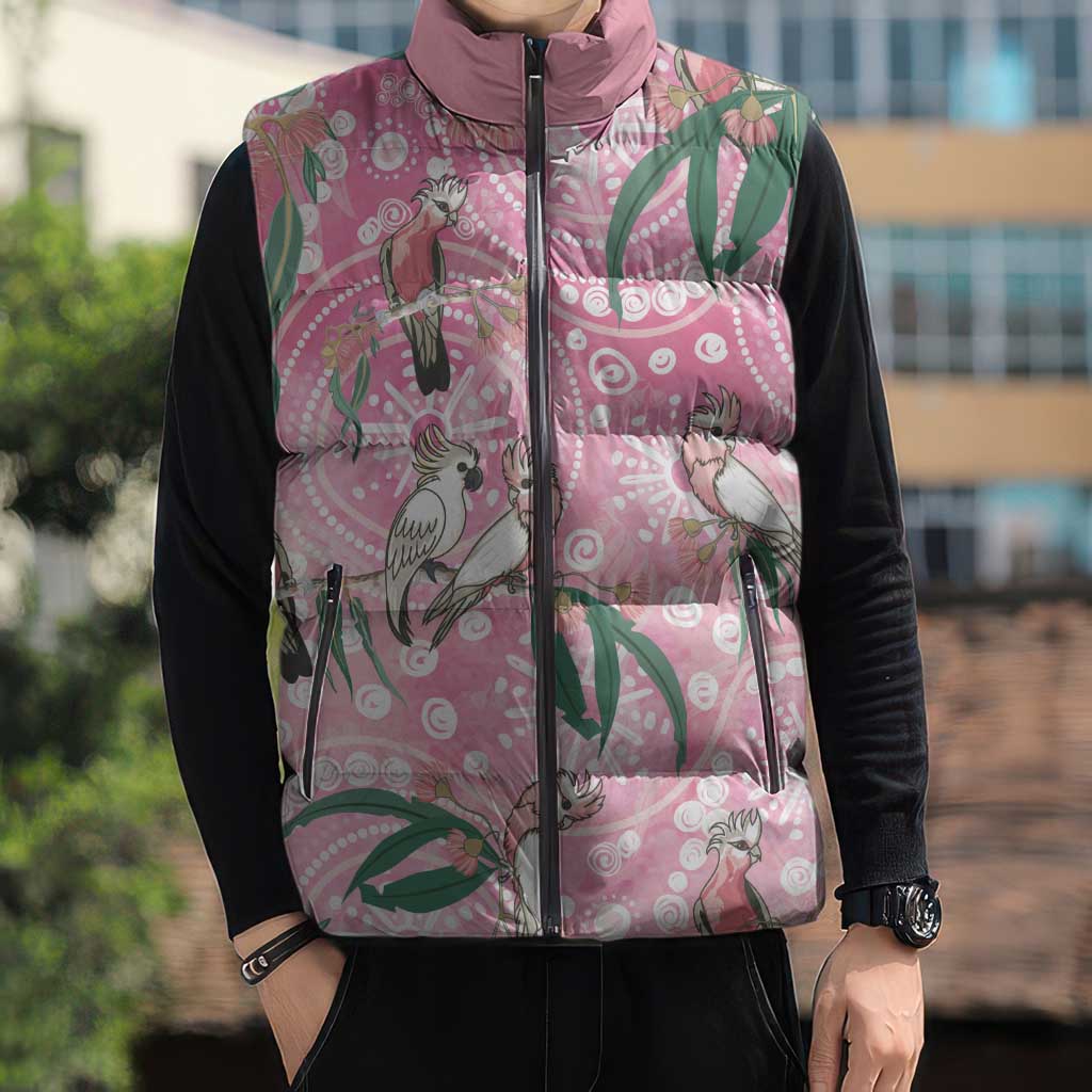 Australia Galah Aboriginal Sleeveless Puffer Jacket Breast Cancer Awareness - Aussie Hoodie