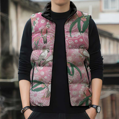 Australia Galah Aboriginal Sleeveless Puffer Jacket Breast Cancer Awareness - Aussie Hoodie