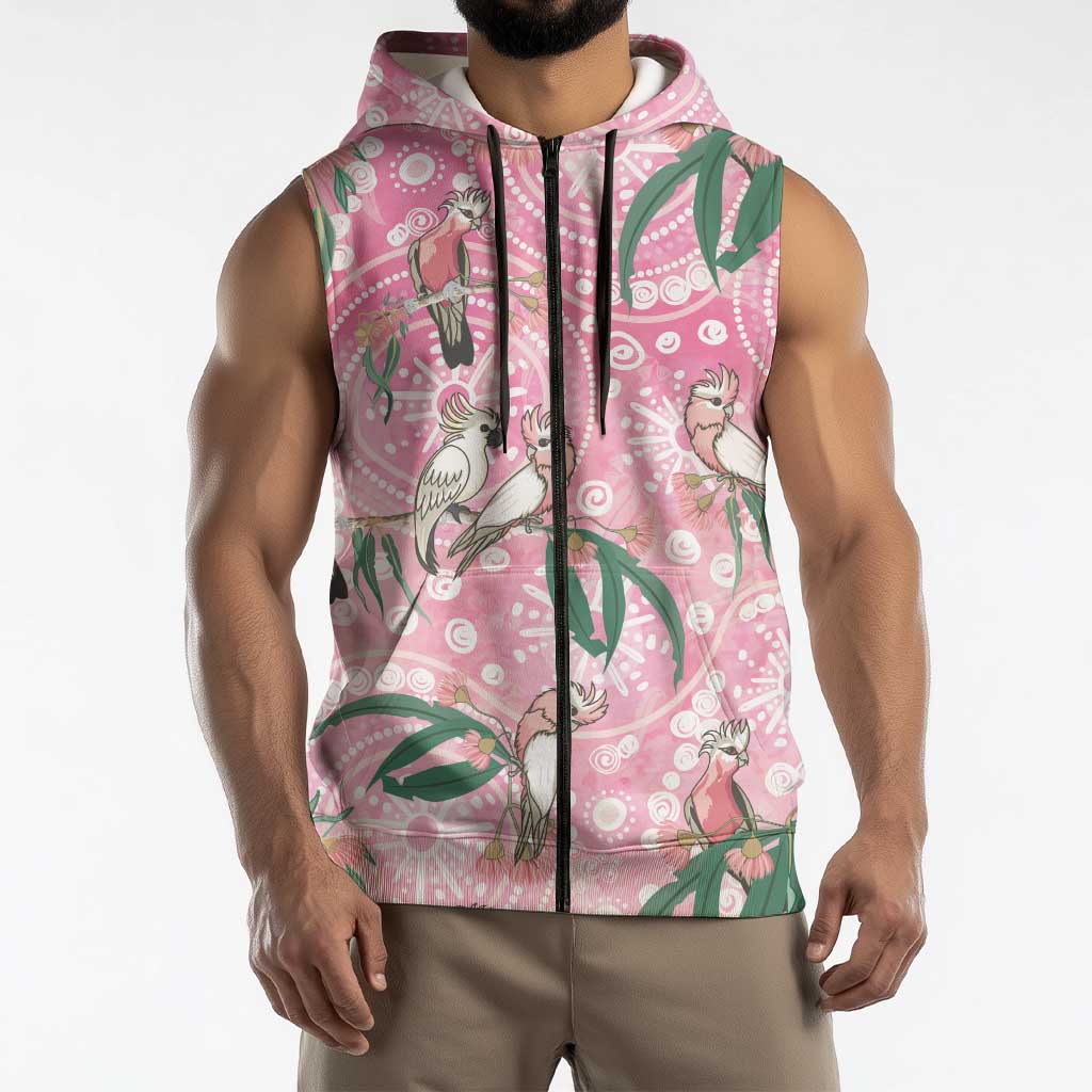 Australia Galah Aboriginal Sleeveless Zip Hoodie Breast Cancer Awareness LT7