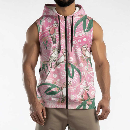 Australia Galah Aboriginal Sleeveless Zip Hoodie Breast Cancer Awareness LT7