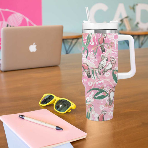 Australia Galah Aboriginal Tumbler With Handle Breast Cancer Awareness - Aussie Hoodie