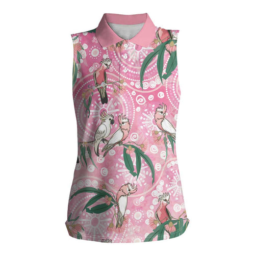 Australia Galah Aboriginal Women Sleeveless Polo Shirt Breast Cancer Awareness - Aussie Hoodie