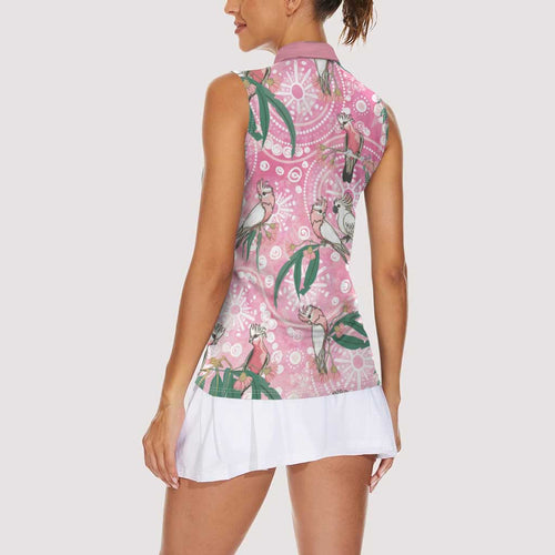 Australia Galah Aboriginal Women Sleeveless Polo Shirt Breast Cancer Awareness - Aussie Hoodie