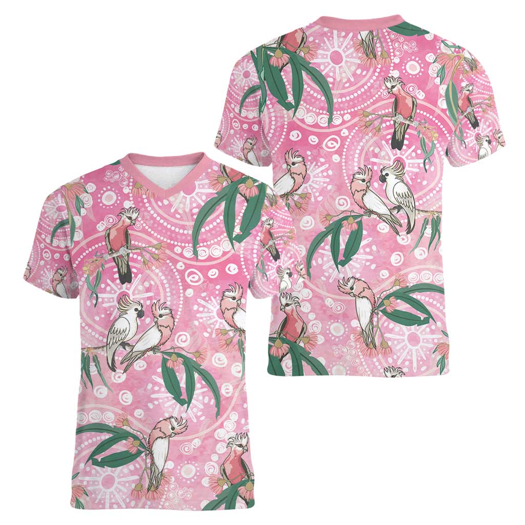 Australia Galah Aboriginal Women V-Neck T-Shirt Breast Cancer Awareness - Aussie Hoodie